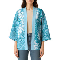Blue Puakenikeni and Maile Lei Kimono Hawaiian Style Tribal Tapa Double Strand Lei - Polynesian Pride