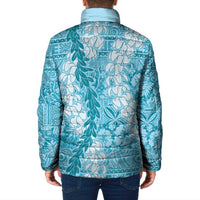 Blue Puakenikeni and Maile Lei Padded Jacket Hawaiian Style Tribal Tapa Double Strand Lei - Polynesian Pride