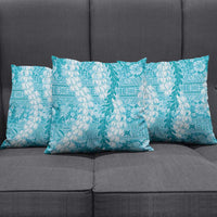 Blue Puakenikeni and Maile Lei Pillow Cover Hawaiian Style Tribal Tapa Double Strand Lei - Polynesian Pride