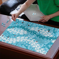 Blue Puakenikeni and Maile Lei Puzzle Hawaiian Style Tribal Tapa Double Strand Lei - Polynesian Pride