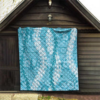 Blue Puakenikeni and Maile Lei Quilt Hawaiian Style Tribal Tapa Double Strand Lei