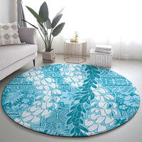 Blue Puakenikeni and Maile Lei Round Carpet Hawaiian Style Tribal Tapa Double Strand Lei