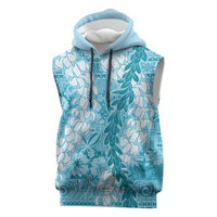 Blue Puakenikeni and Maile Lei Sleeveless Hoodie Hawaiian Style Tribal Tapa Double Strand Lei - Polynesian Pride