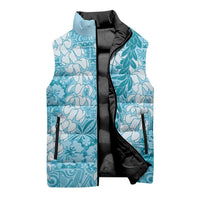 Blue Puakenikeni and Maile Lei Sleeveless Puffer Jacket Hawaiian Style Tribal Tapa Double Strand Lei - Polynesian Pride