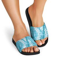 Blue Puakenikeni and Maile Lei Slide Sandals Hawaiian Style Tribal Tapa Double Strand Lei LT9 - Polynesian Pride
