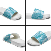 Blue Puakenikeni and Maile Lei Slide Sandals Hawaiian Style Tribal Tapa Double Strand Lei LT9 - Polynesian Pride