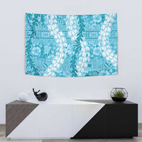 Blue Puakenikeni and Maile Lei Tapestry Hawaiian Style Tribal Tapa Double Strand Lei