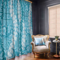 Blue Puakenikeni and Maile Lei Window Curtain Hawaiian Style Tribal Tapa Double Strand Lei