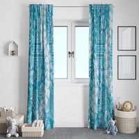 Blue Puakenikeni and Maile Lei Window Curtain Hawaiian Style Tribal Tapa Double Strand Lei