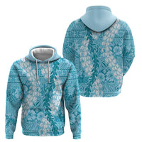 Blue Puakenikeni and Maile Lei Zip Hoodie Hawaiian Style Tribal Tapa Double Strand Lei