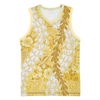 Gold Puakenikeni and Maile Lei Basketball Jersey Hawaiian Style Tribal Tapa Double Strand Lei - Polynesian Pride