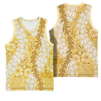 Gold Puakenikeni and Maile Lei Basketball Jersey Hawaiian Style Tribal Tapa Double Strand Lei - Polynesian Pride