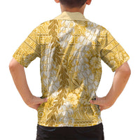 Gold Puakenikeni and Maile Lei Family Matching Puletasi and Hawaiian Shirt Hawaiian Style Tribal Tapa Double Strand Lei