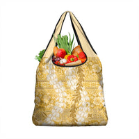 Gold Puakenikeni and Maile Lei Grocery Bag Hawaiian Style Tribal Tapa Double Strand Lei