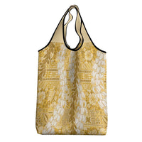 Gold Puakenikeni and Maile Lei Grocery Bag Hawaiian Style Tribal Tapa Double Strand Lei