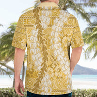 Gold Puakenikeni and Maile Lei Hawaiian Shirt Hawaiian Style Tribal Tapa Double Strand Lei