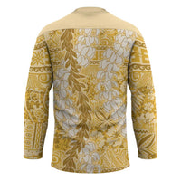 Gold Puakenikeni and Maile Lei Hockey Jersey Hawaiian Style Tribal Tapa Double Strand Lei - Polynesian Pride