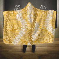 Gold Puakenikeni and Maile Lei Hooded Blanket Hawaiian Style Tribal Tapa Double Strand Lei
