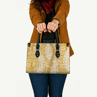 Gold Puakenikeni and Maile Lei Leather Bag Hawaiian Style Tribal Tapa Double Strand Lei LT9 - Polynesian Pride