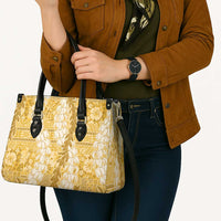 Gold Puakenikeni and Maile Lei Leather Bag Hawaiian Style Tribal Tapa Double Strand Lei LT9 - Polynesian Pride
