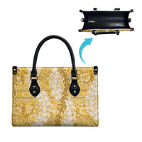 Gold Puakenikeni and Maile Lei Leather Bag Hawaiian Style Tribal Tapa Double Strand Lei LT9 - Polynesian Pride