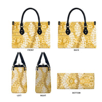 Gold Puakenikeni and Maile Lei Leather Bag Hawaiian Style Tribal Tapa Double Strand Lei LT9 - Polynesian Pride