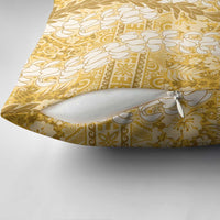 Gold Puakenikeni and Maile Lei Pillow Cover Hawaiian Style Tribal Tapa Double Strand Lei - Polynesian Pride