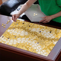 Gold Puakenikeni and Maile Lei Puzzle Hawaiian Style Tribal Tapa Double Strand Lei - Polynesian Pride