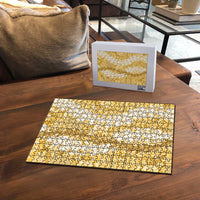 Gold Puakenikeni and Maile Lei Puzzle Hawaiian Style Tribal Tapa Double Strand Lei - Polynesian Pride