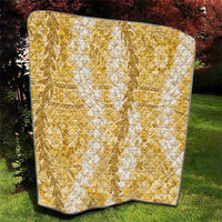 Gold Puakenikeni and Maile Lei Quilt Hawaiian Style Tribal Tapa Double Strand Lei