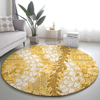Gold Puakenikeni and Maile Lei Round Carpet Hawaiian Style Tribal Tapa Double Strand Lei