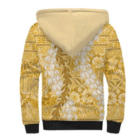 Gold Puakenikeni and Maile Lei Sherpa Hoodie Hawaiian Style Tribal Tapa Double Strand Lei