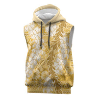 Gold Puakenikeni and Maile Lei Sleeveless Hoodie Hawaiian Style Tribal Tapa Double Strand Lei - Polynesian Pride