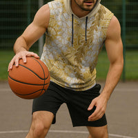 Gold Puakenikeni and Maile Lei Sleeveless Hoodie Hawaiian Style Tribal Tapa Double Strand Lei - Polynesian Pride