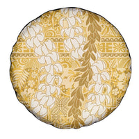 Gold Puakenikeni and Maile Lei Spare Tire Cover Hawaiian Style Tribal Tapa Double Strand Lei