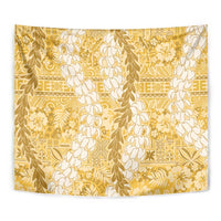 Gold Puakenikeni and Maile Lei Tapestry Hawaiian Style Tribal Tapa Double Strand Lei