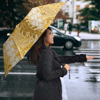 Gold Puakenikeni and Maile Lei Umbrella Hawaiian Style Tribal Tapa Double Strand Lei LT9 - Polynesian Pride