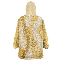 Gold Puakenikeni and Maile Lei Wearable Blanket Hoodie Hawaiian Style Tribal Tapa Double Strand Lei