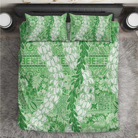 Green Puakenikeni and Maile Lei Bedding Set Hawaiian Style Tribal Tapa Double Strand Lei