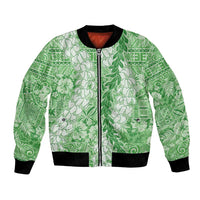 Green Puakenikeni and Maile Lei Bomber Jacket Hawaiian Style Tribal Tapa Double Strand Lei