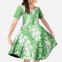 Green Puakenikeni and Maile Lei Family Matching Long Sleeve Bodycon Dress and Hawaiian Shirt Hawaiian Style Tribal Tapa Double Strand Lei