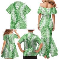 Green Puakenikeni and Maile Lei Family Matching Mermaid Dress and Hawaiian Shirt Hawaiian Style Tribal Tapa Double Strand Lei
