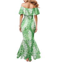 Green Puakenikeni and Maile Lei Family Matching Mermaid Dress and Hawaiian Shirt Hawaiian Style Tribal Tapa Double Strand Lei