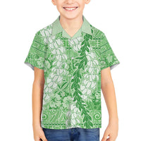 Green Puakenikeni and Maile Lei Family Matching Puletasi and Hawaiian Shirt Hawaiian Style Tribal Tapa Double Strand Lei