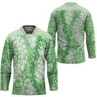 Green Puakenikeni and Maile Lei Hockey Jersey Hawaiian Style Tribal Tapa Double Strand Lei - Polynesian Pride
