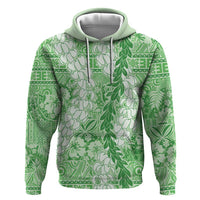 Green Puakenikeni and Maile Lei Hoodie Hawaiian Style Tribal Tapa Double Strand Lei LT9 Pullover Hoodie Green - Polynesian Pride