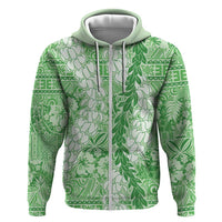 Green Puakenikeni and Maile Lei Hoodie Hawaiian Style Tribal Tapa Double Strand Lei LT9 Zip Hoodie Green - Polynesian Pride