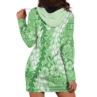 Green Puakenikeni and Maile Lei Hoodie Dress Hawaiian Style Tribal Tapa Double Strand Lei