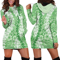Green Puakenikeni and Maile Lei Hoodie Dress Hawaiian Style Tribal Tapa Double Strand Lei