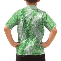 Green Puakenikeni and Maile Lei Kid Hawaiian Shirt Hawaiian Style Tribal Tapa Double Strand Lei